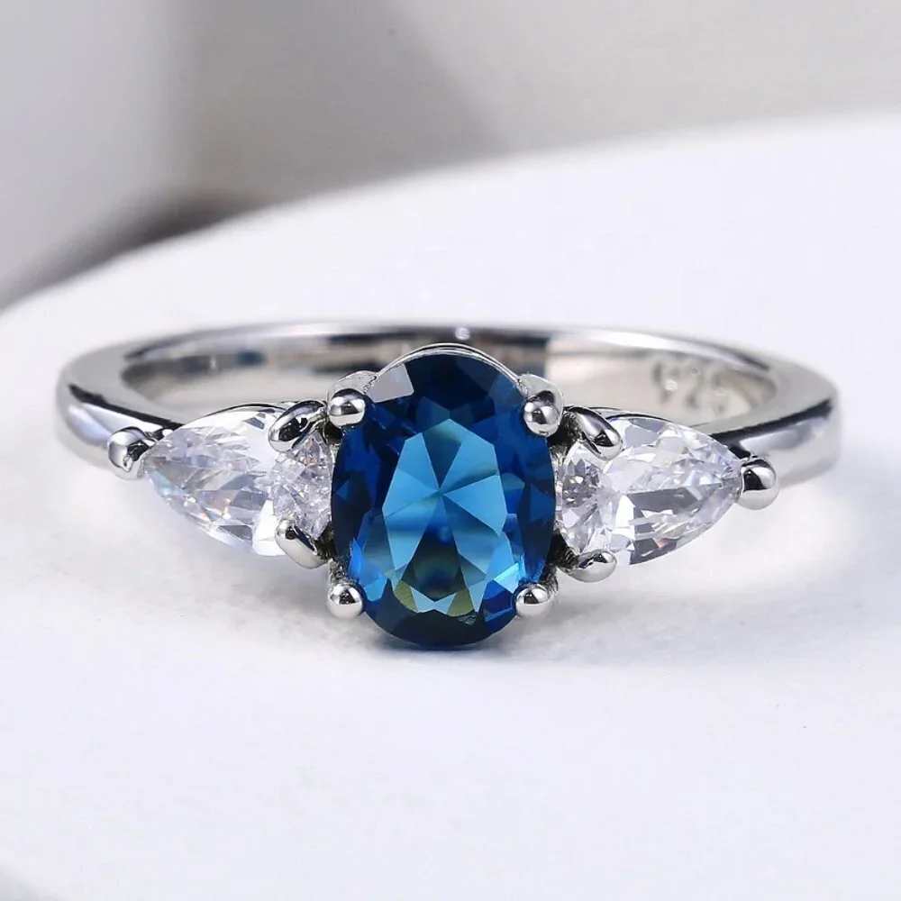 Dainty Anillos Oval Royal Blue Gemstone Beautiful Rings for Women, PD028